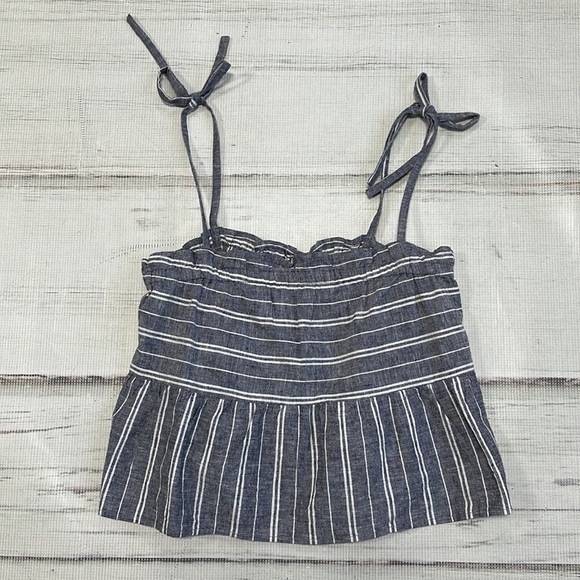 Roxy Tank Top Crop NWT Bikini Mood Boxy Linen Stripes Gray White Size X Small XS - Picture 10 of 14